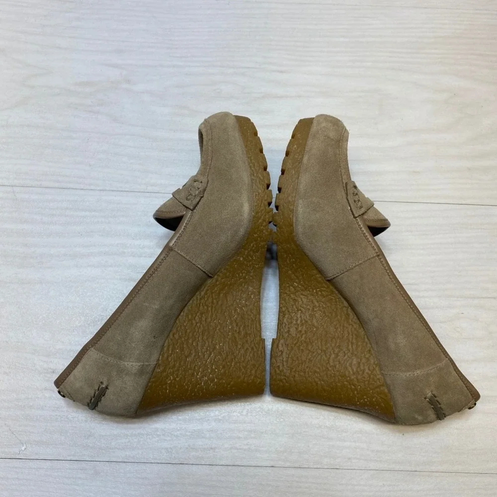 Michael Michael Kors Tan Suede Penny Loafer Wedge Heels Lug Sole‎ Womens 7.5M